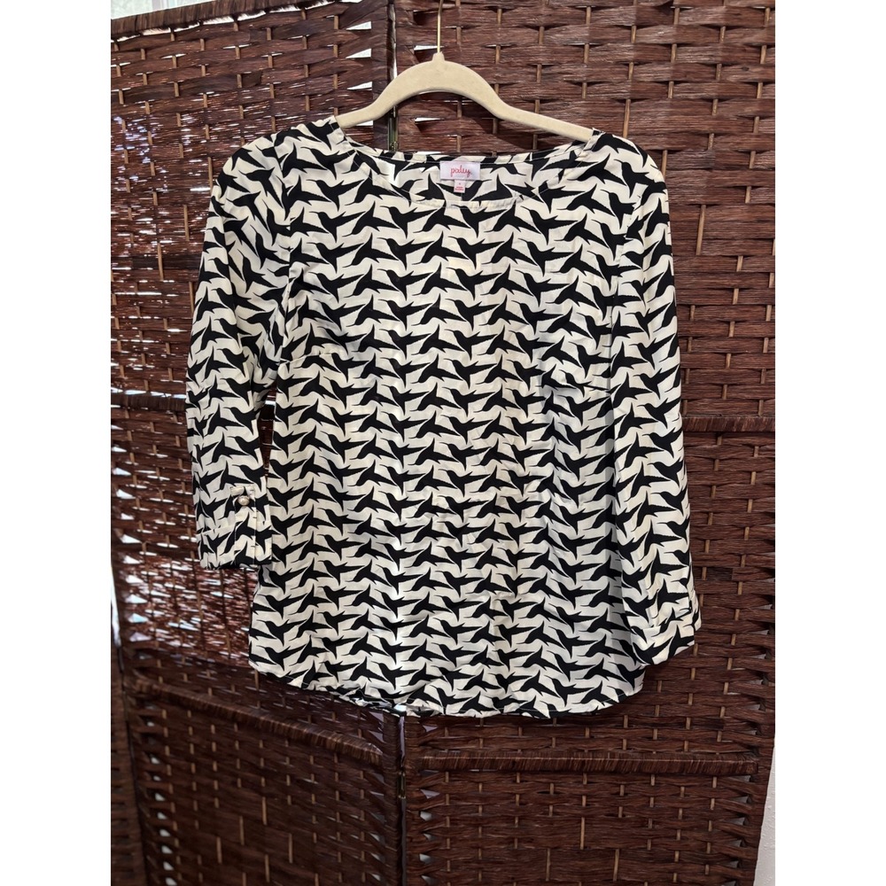 Pixley top Bixby Bird Print‎ Tab Sleeve Blouse OFF WHITE S